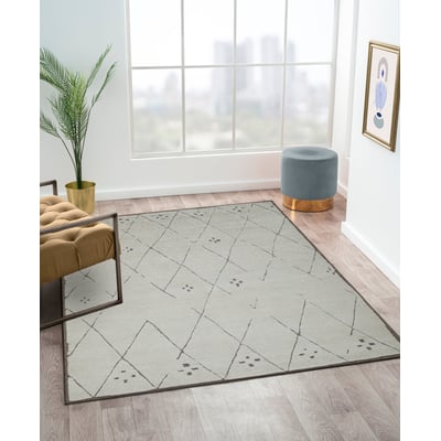 Adab Moroccan Lines White/Brown Wool Hand-Tufted Area Rug