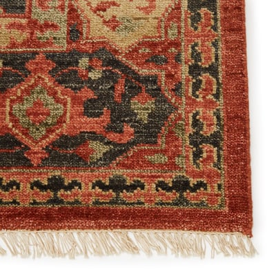 Artemas Azra Orange Red/Black/Green Wool Hand-Knotted Area Rug