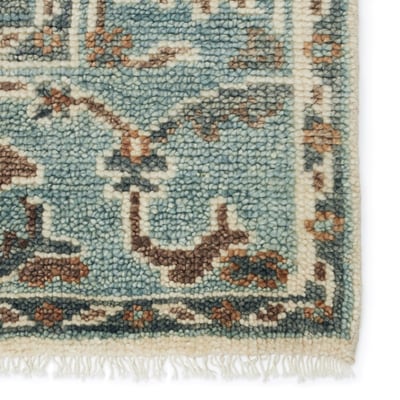 Salinas Slayton Light Teal/Ivory/Grey Wool Hand-Knotted Area Rug