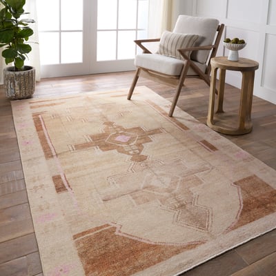 Boheme Printed Parian Tan/Pink Cotton Area Rug