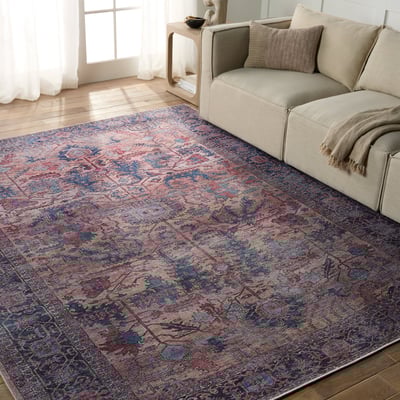 Vindage Printed Ainsworth Blue/Pink Cotton Area Rug