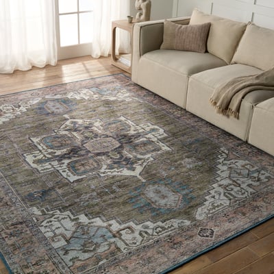 Vindage Printed Chaplin Green/Blue Cotton Area Rug