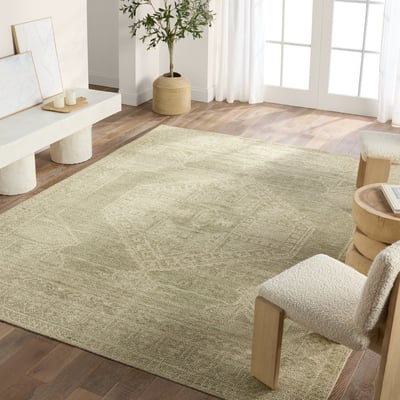 Sevak Sarosh Green/Cream Wool Hand-Knotted Area Rug