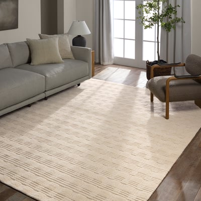 Tokaree Rowena White Wool Handwoven Area Rug