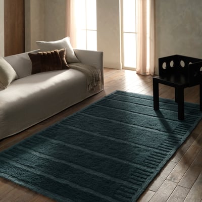Aibel Evren Blue Wool/Cotton Hand-Tufted Machine-Washable Area Rug