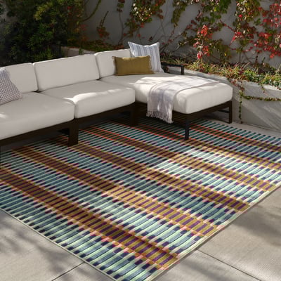 Alina Notch Blue/Orange Outdoor Area Rug