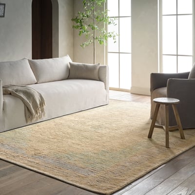 Elaida Umut Tan/Blue Jute/Cotton Handwoven Area Rug