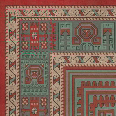 Persian Bazaar Vintage Vinyl Bergama Non-Slip Backing Area Rug