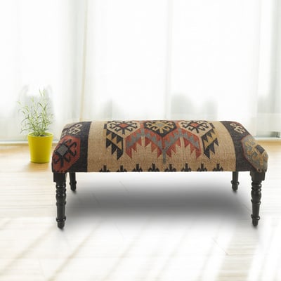 Riley Aby Bench Black/Tan Jute/Wool Handmade