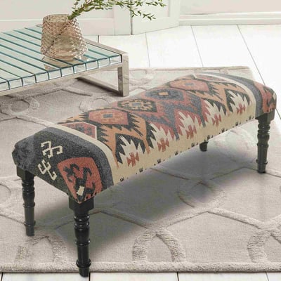 Riley Roy Bench Blue/Black/Red Jute/Wool Handmade