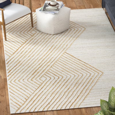 Elowen Leah Bleach/Natural Jute/Cotton Handwoven Non-Slip Backing Area Rug