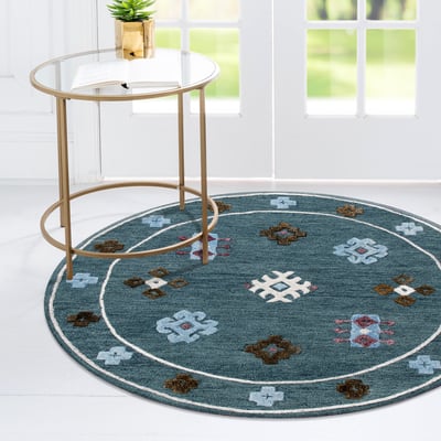 Flair Eloise Dark Blue Wool Hand-Tufted Non-Slip Backing Area Rug