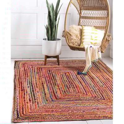 Lorna Riley Red/Natural/Pink Cotton/Jute Braided Area Rug