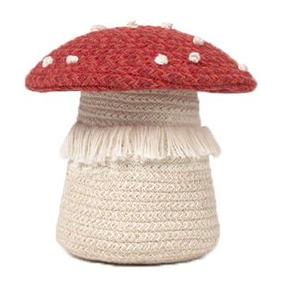 Back to School Mini Mushroom Basket Vintage Red/Natural Cotton Handmade
