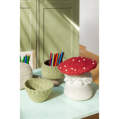 Back to School Mini Mushroom Basket Vintage Red/Natural Cotton Handmade