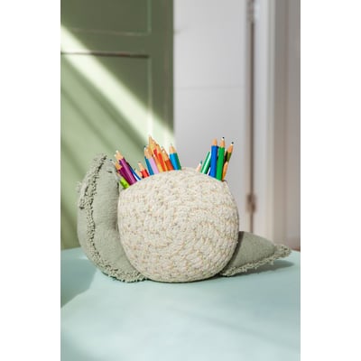 Back to School Mini Snail Basket Light Green/Natural Cotton Handmade