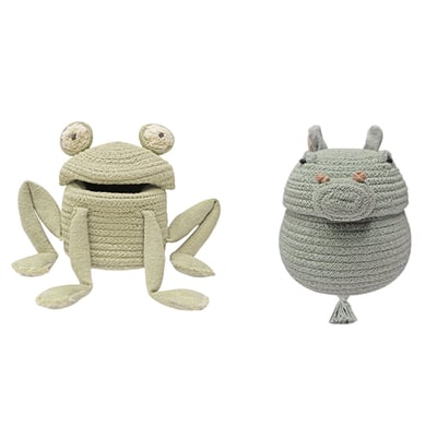 The Animal Crew Fred and Henry Mini Basket Set Blue Sage/Olive Green Cotton Handmade