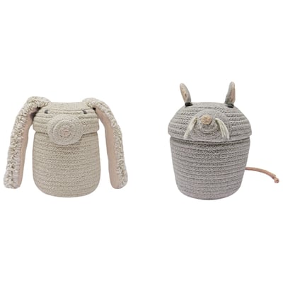 The Animal Crew Rita and Renata Mini Basket Set Natural/Pearl Grey Cotton Handmade