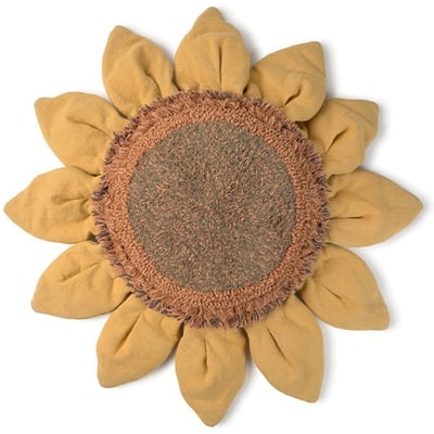 Growing up on a Farm Sunflower Floor Cushion Chestnut/Dark Grey/Toffee Cotton Handmade Machine-Washable
