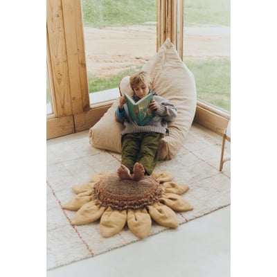 Growing up on a Farm Sunflower Floor Cushion Chestnut/Dark Grey/Toffee Cotton Handmade Machine-Washable
