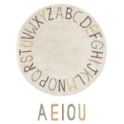 Back To School Rugcycled Washable ABC Ivory/Chestnut/Dark Grey Cotton Handmade Area Rug
