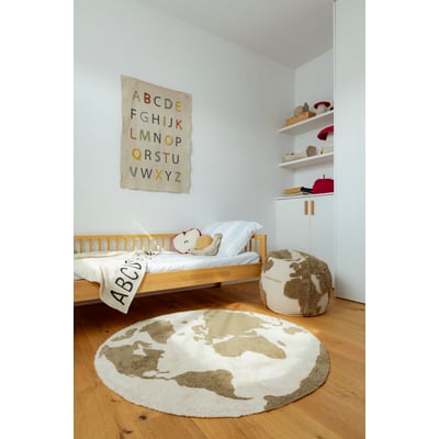 Back To School Rugcycled Washable World Map Natural Cotton Handmade Area Rug