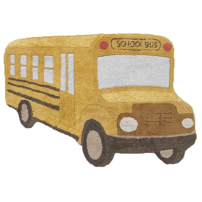 Back To School Washable School Bus Honey/Dark Grey/Natural Cotton Handmade Area Rug