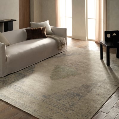 Tesorino Marito Beige/Blue Handwoven Printed Area Rug