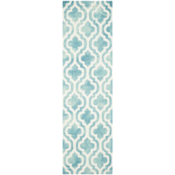 2'3 x 12' Turquoise Safavieh Dip Dye Collection DDY537D Handmade Moroccan Watercolor Premium Wool Runner Ivory 