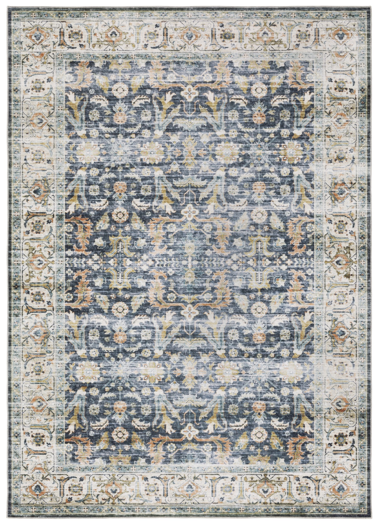 Peoria Persian Machine Washable Area Rug, Blue, Grey & Cream - KL Eco Decor