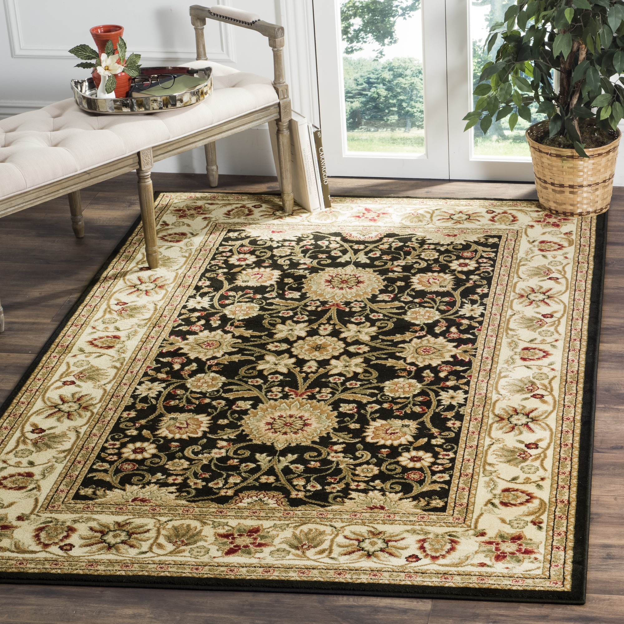 Light Blue 6' x 6' Round SAFAVIEH Lyndhurst Collection LNH312B Traditional Oriental Non-Shedding Dining Room Entryway Foyer Living Room Bedroom Area Rug Ivory