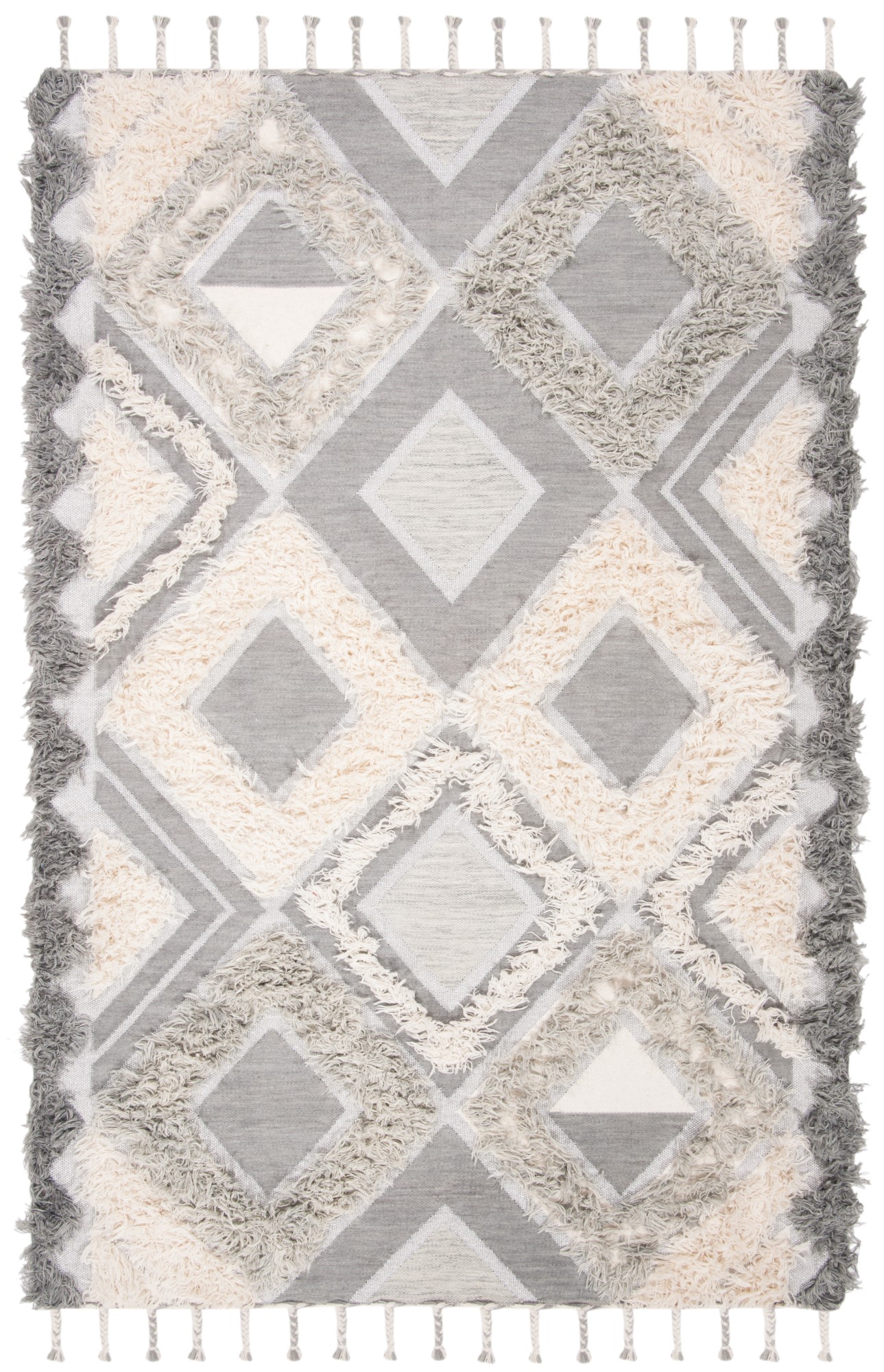 Safavieh Kenya Collection KNY625A Hand-Knotted Moroccan Boho Tribal Wool Area Rug Ivory 8' x 10' Grey