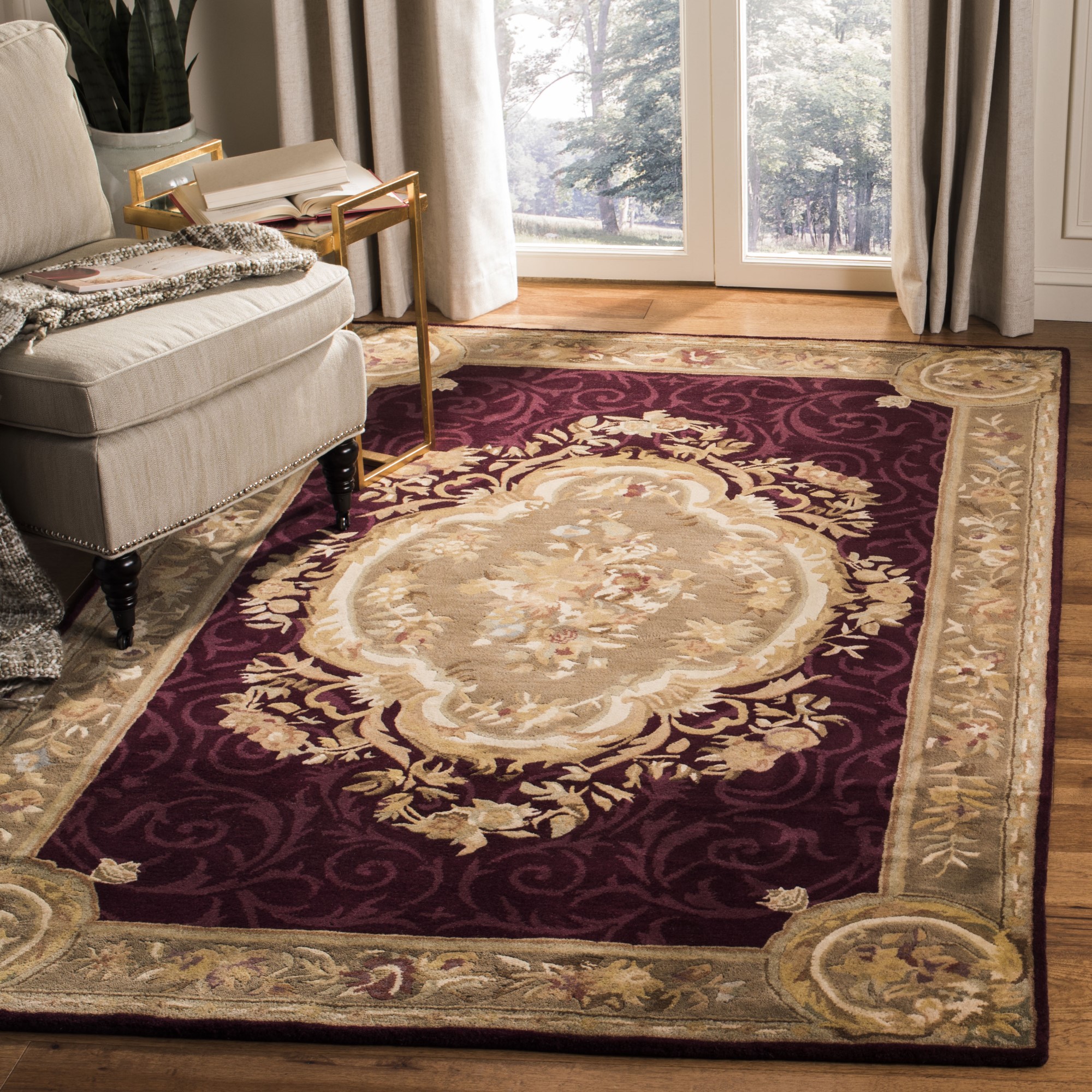 Hand-Tufted Classic Traditional Floral Dark Brown Indoor Oriental Area Rug Wool 