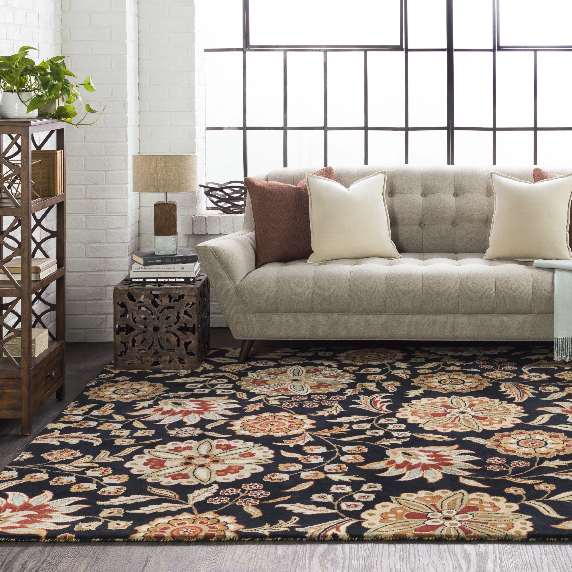 Unique Loom Sialk Hill Collection Traditional Persian Inspired Floral Area Rug 3' 3 x 3' 3 Round, Ivory/ Tan 