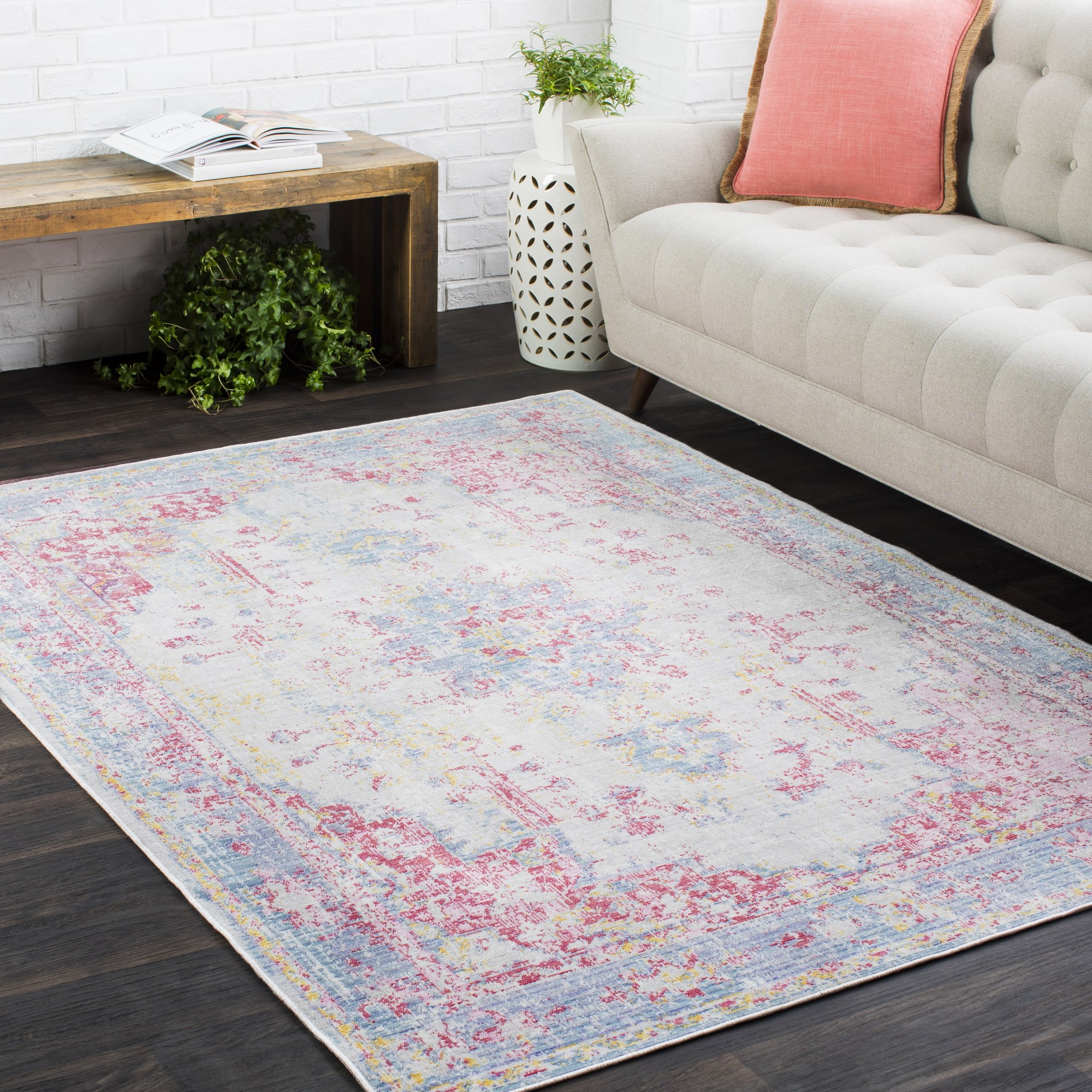 Windley Distressed Pale Pink/Gray Area Rug Bungalow Rose Rug Size: Rectangle 5'3 x 7'3