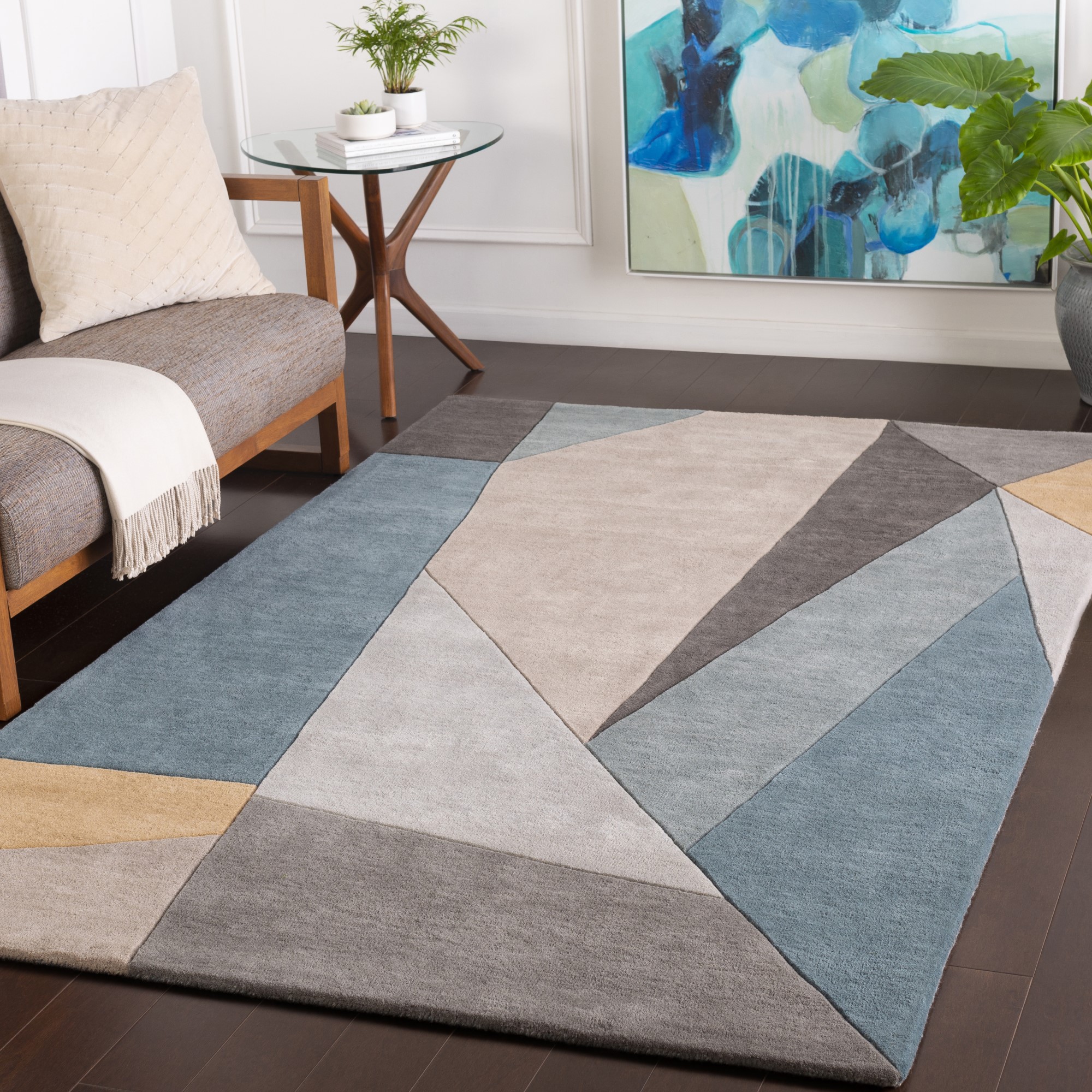 Modern Bright Yellow & Grey Carved Geometric Area Rugs Budget Bedroom Lounge Rug 