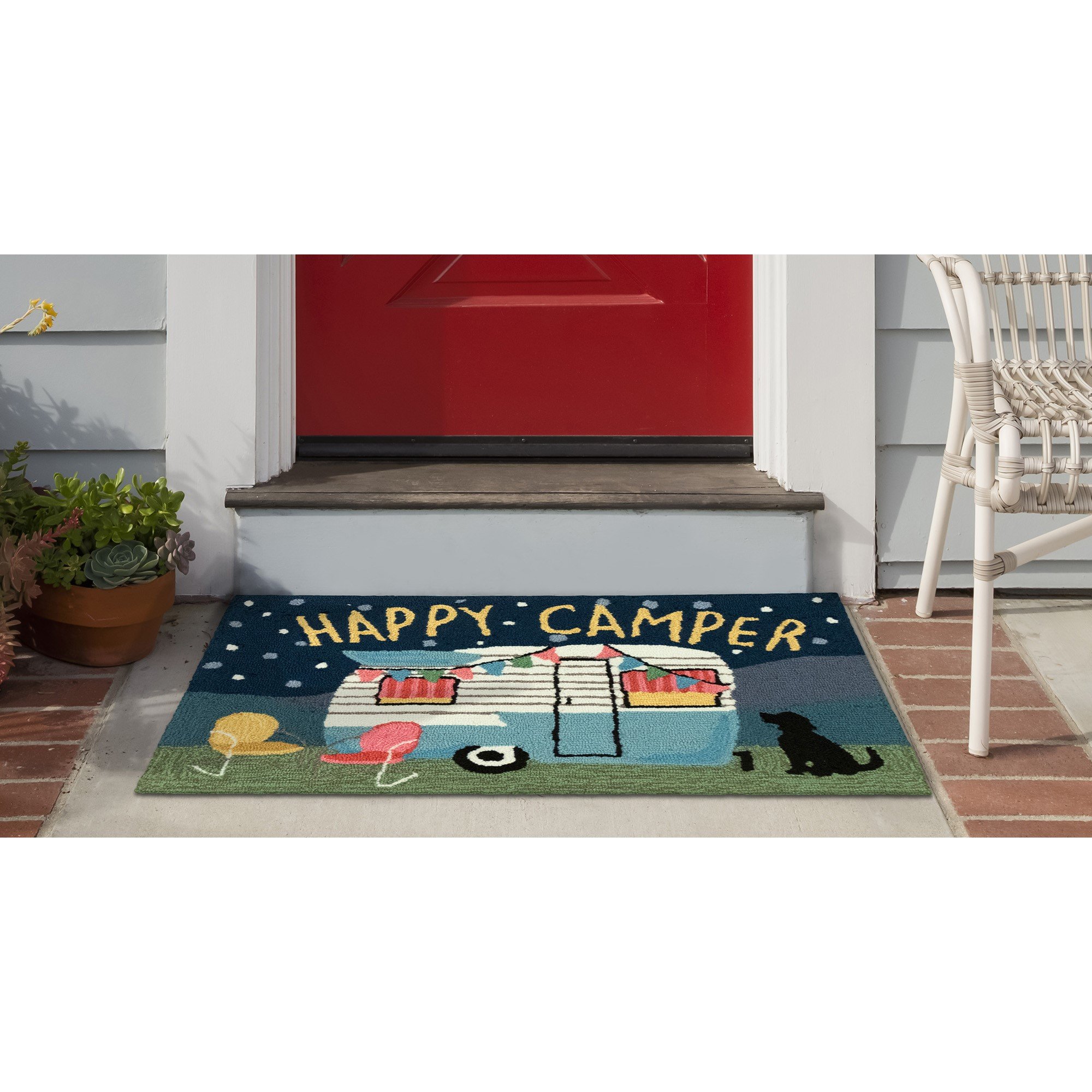 Liora Manne Front Porch Happy Camper Novelty Blue Area Rugs Rugs Direct