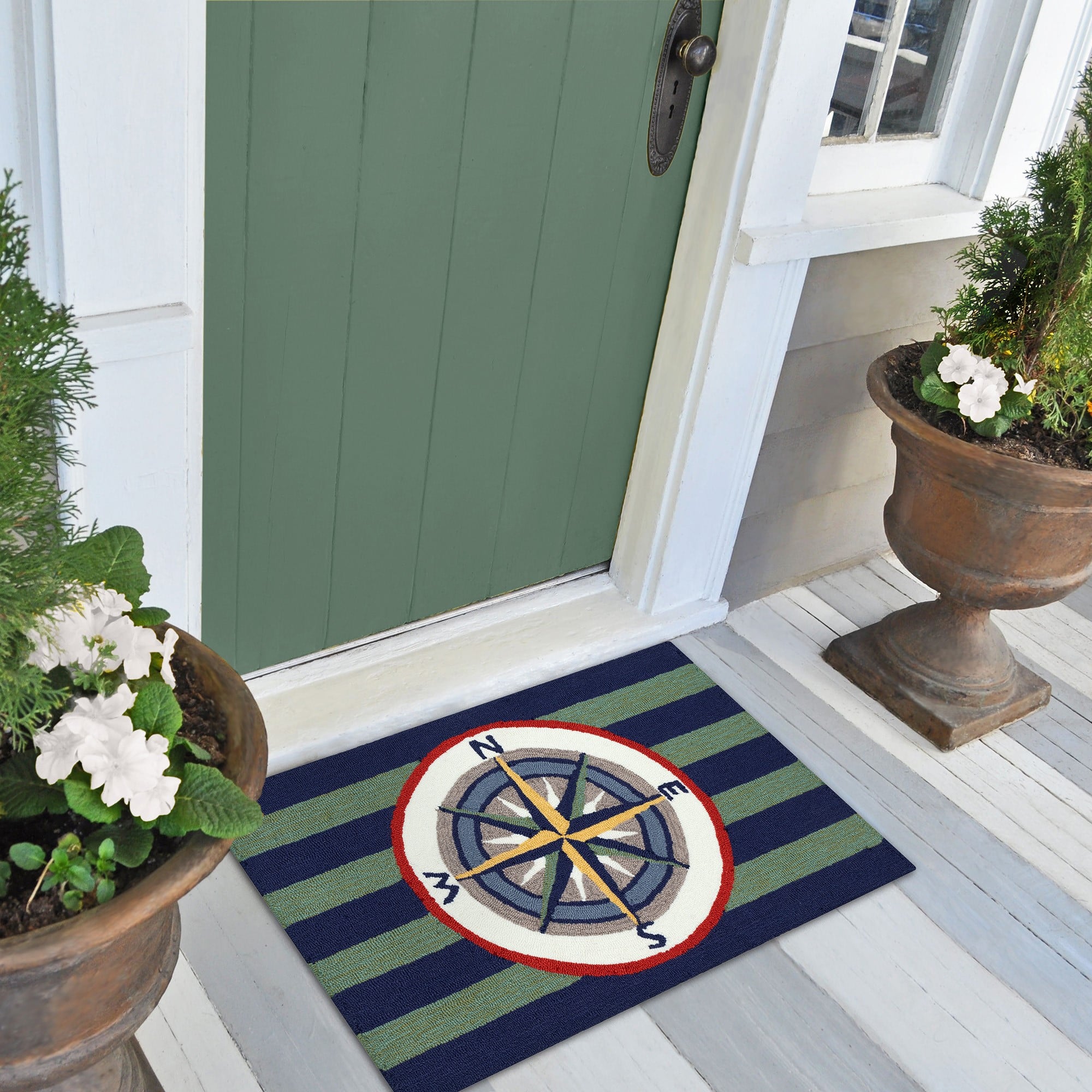 Liora Manne Front Porch Striped Compass Area Rugs | Beach / Nautical ...