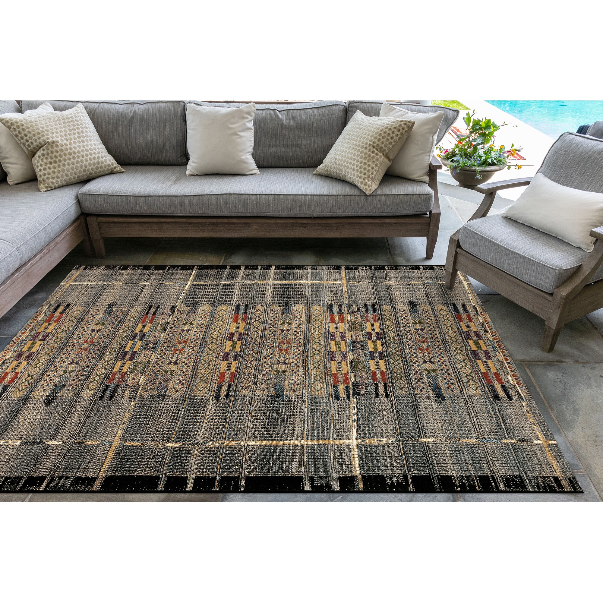 8'10 x 11'9 Liora Manne Marina Indoor Outdoor Rug UV Stabilized Tribal Design Power Loomed Tribal Stripe Red Comfortable & Durable Polypropylene Material