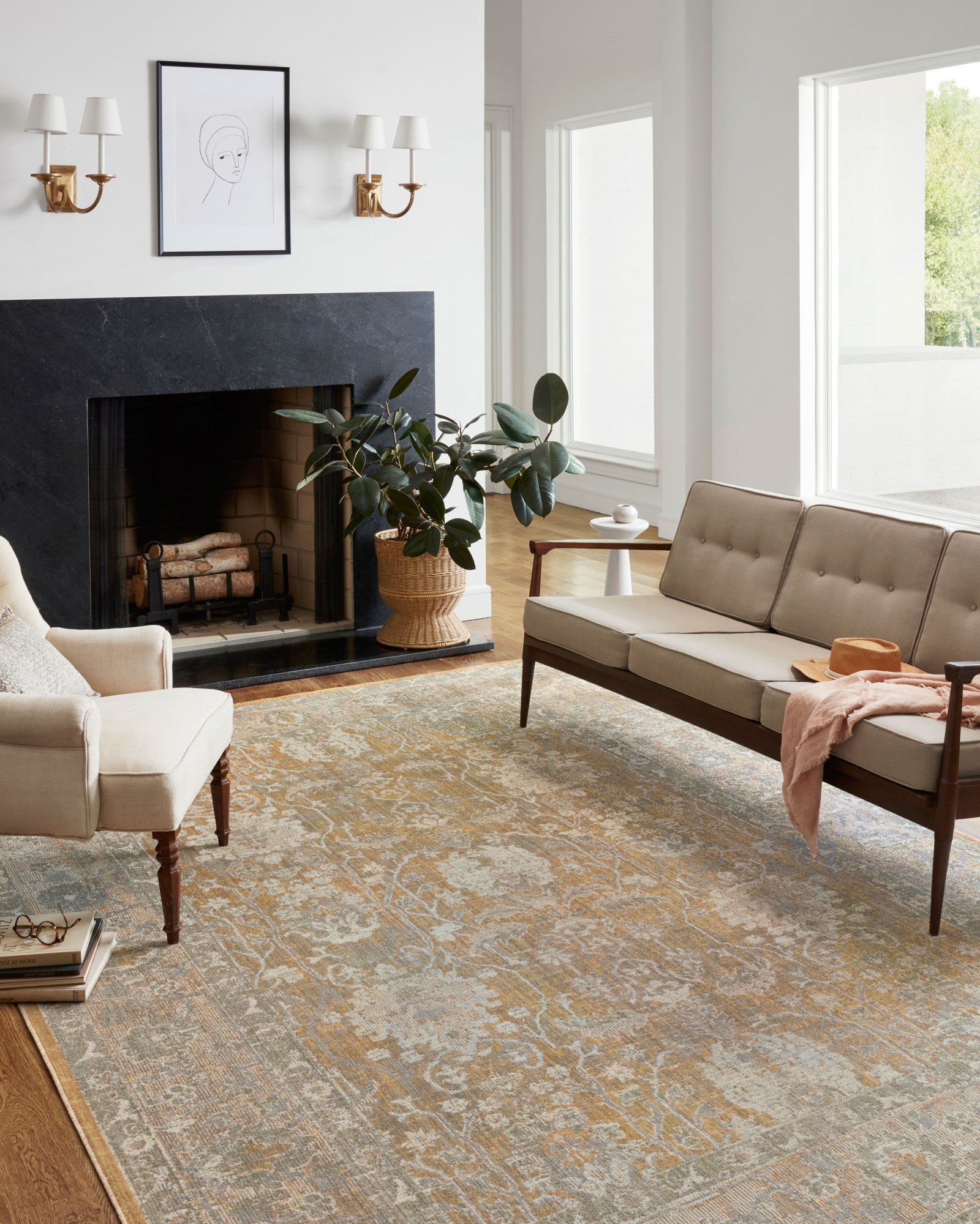 Large Area Rugs Vintage Rose Modern Floor Carpet No-Shedding Non-Slip Indoor Rug Home Décor 5' x 3'2 