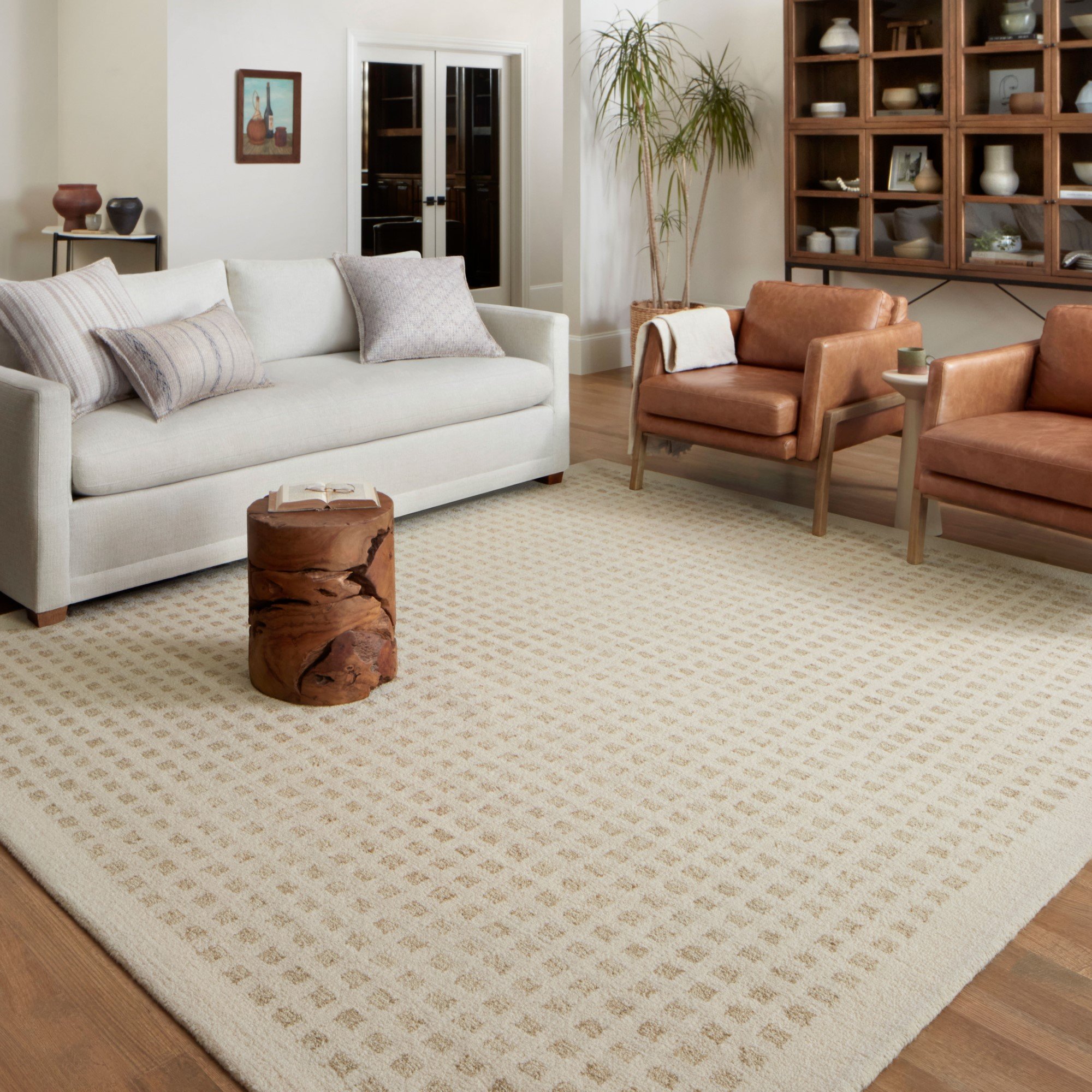 Loloi Polly Grid Ivory/Natural 7'-9" x 9'-9" Area Rug | Rugs Direct