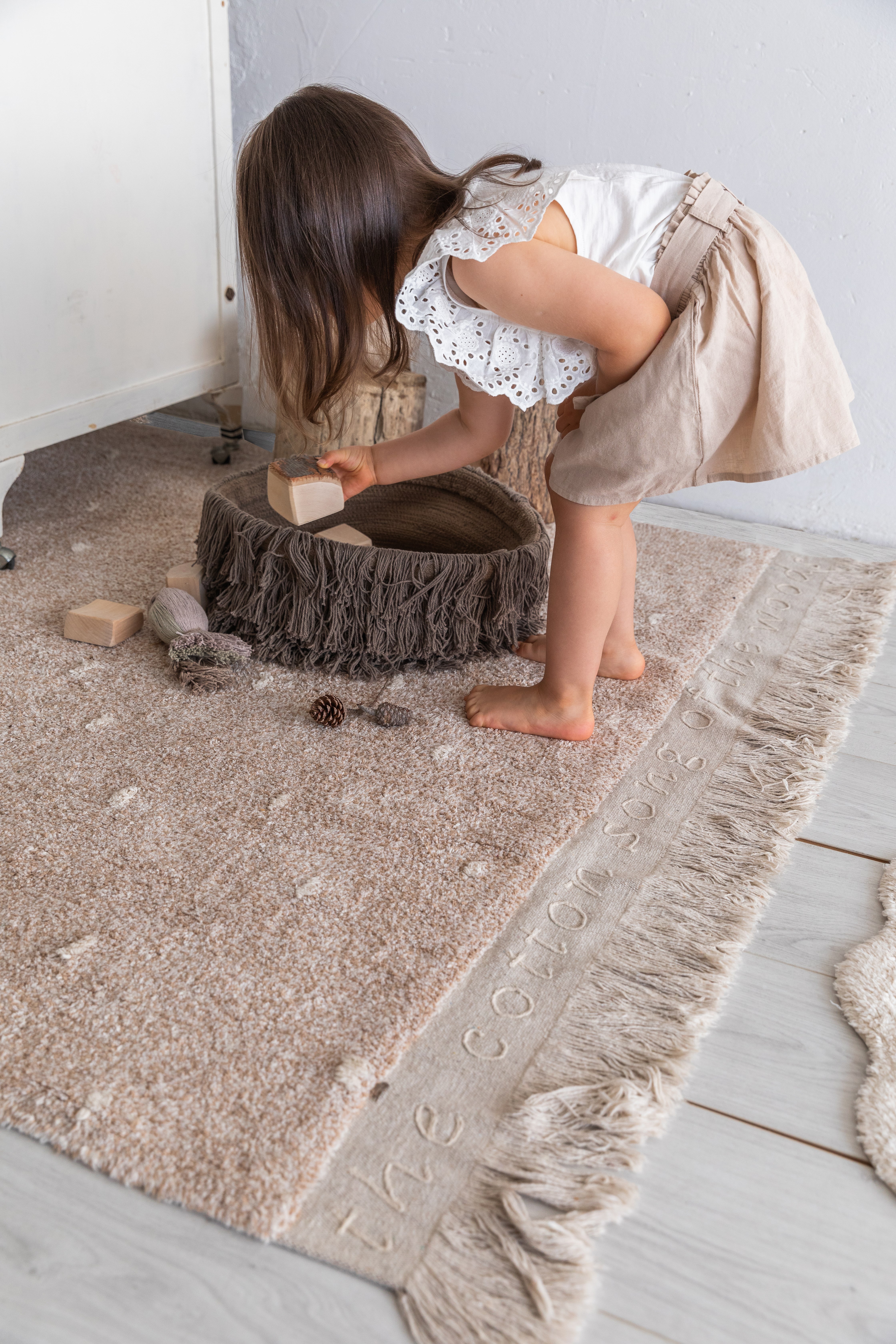 Lorena Canals Cotton Woods Symphony WashableLinen, Natural, Pearl Grey Area-Rugs